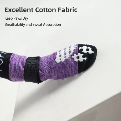 PUPTECK 2 perechi șosete antiderapante pentru câini, cu două fețe și scai, protecție pentru lăbuțe în interior și aderență