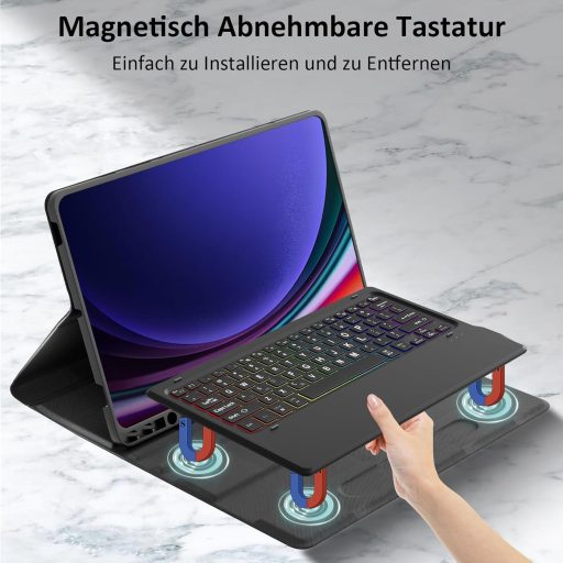 Qoosea QWERTZ Tipkovnica s pozadinskim osvjetljenjem i futrola za Samsung Tab S9 FE+/S9+ 12.4" Tablet - Odvojiva Bluetooth tipkovnica, TPU zaštitna futrola, 3 Á