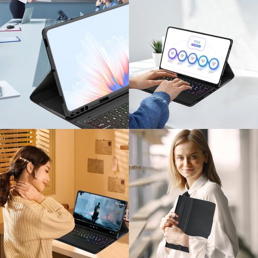 Husă cu tastatură QWERTZ iluminată Qoosea pentru tabletă Samsung Tab S9 FE+/S9+ 12.4" - Tastatură Bluetooth detașabilă, husă de protecție TPU, 3 A