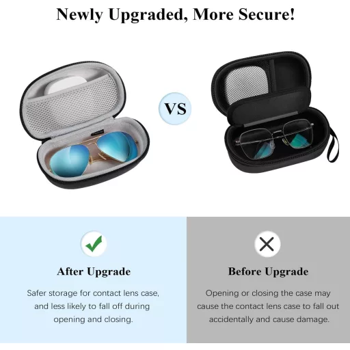 MoKo Etui 2 în 1 pentru ochelari și port lentile de contact, de călătorie, cu oglindă și pensetă