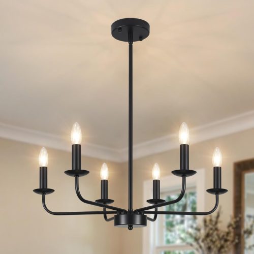 Candelabru QAREHL Vintage Negru cu 6 Becuri E14 - Lampă Suspendată Modernă pentru Living, Sufragerie, Dormitor, Bucătărie - Lampă Metalică cu Înălțime Reglabilă