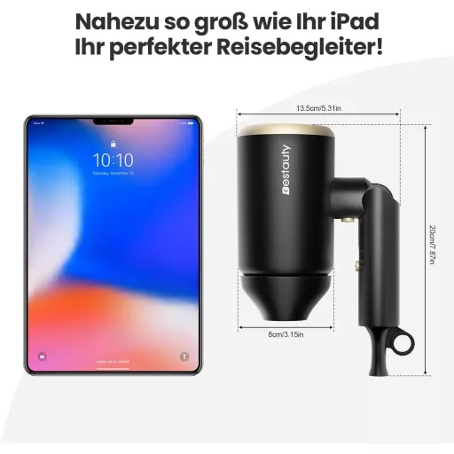 Bestauty összecsukható utazási hajszárító diffúzorral, ionos technológiával és tárolótáskával