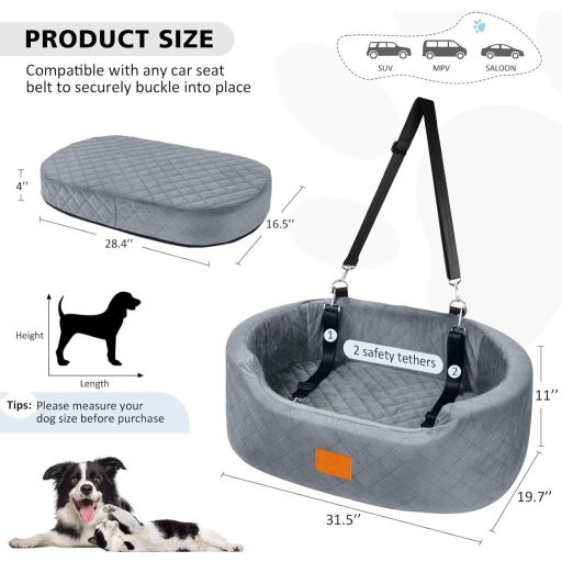 Feporen autosjedalica za pse velikih pasmina, periva s jastukom i sigurnosnim pojasom