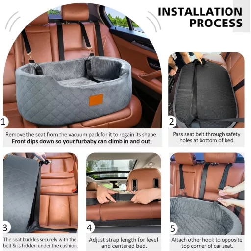 Feporen Autós Kutyaülés Nagy Kutyáknak Mosható Párnával és Biztonsági Övvel