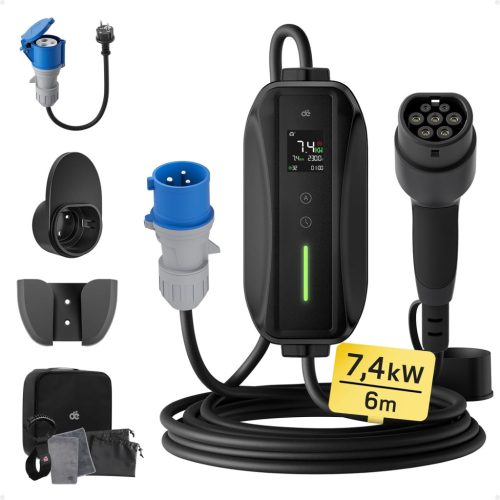 Cablu de încărcare Type 2 CEE 7.4 kW [Monofazat | 6 m | 6-32 A] cu putere de încărcare ajustabilă, încărcător auto electric pentru ID.3, ID.4, Model Y/3, e-up.