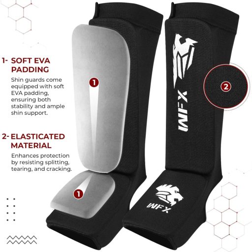 WFX Chrániče holení pre kickbox a MMA - Čierne chrániče členkov pre Muay Thai, Karate, Taekwondo a bojové športy - Elastické, polstrované, veľkosť S