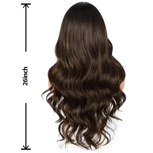 Sapphirewigs Sötétbarna Balayage Paróka - 13x4 Csipke Előrész, 66 cm Hosszú Hullámos Szintetikus Haj, Természetes Hatású, Napi Viseletre - dark brown