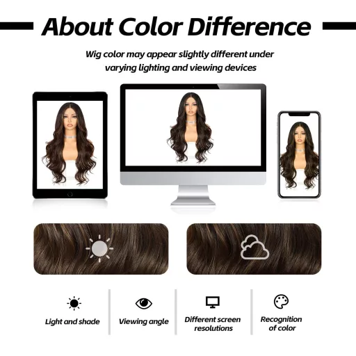 Sapphirewigs Perucă Șaten Închis Balayage - 13x4 Dantelă Frontală, 66 cm Lungime Ondulat Păr Sintetic, Aspect Natural, Pentru Purtare Zilnică