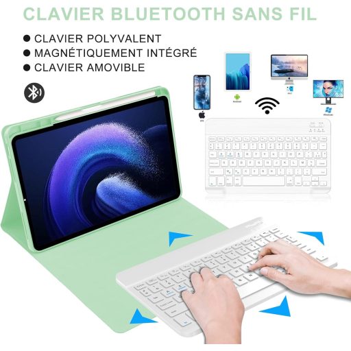 Tastatură Bluetooth AZERTY cu husă verde deschis JADEMALL pentru Xiaomi Pad 6/6 Pro 11"