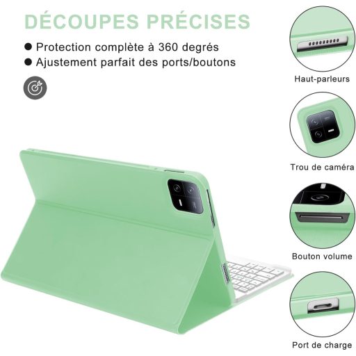 Tastatură Bluetooth AZERTY cu husă verde deschis JADEMALL pentru Xiaomi Pad 6/6 Pro 11"