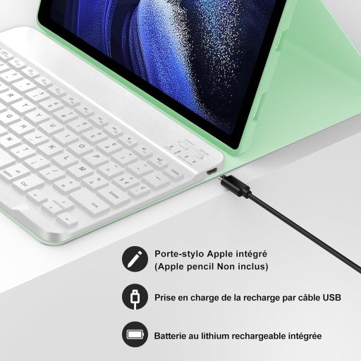 Tastatură Bluetooth AZERTY cu husă verde deschis JADEMALL pentru Xiaomi Pad 6/6 Pro 11"