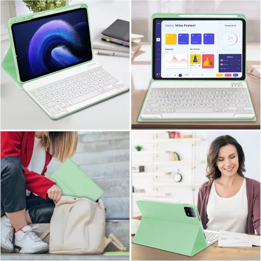 Tastatură Bluetooth AZERTY cu husă verde deschis JADEMALL pentru Xiaomi Pad 6/6 Pro 11"