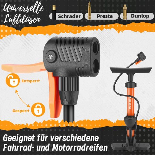 Pompă de bicicletă WESTGIRL cu manometru, 11 bar, pentru toate tipurile de valve, pompă de podea