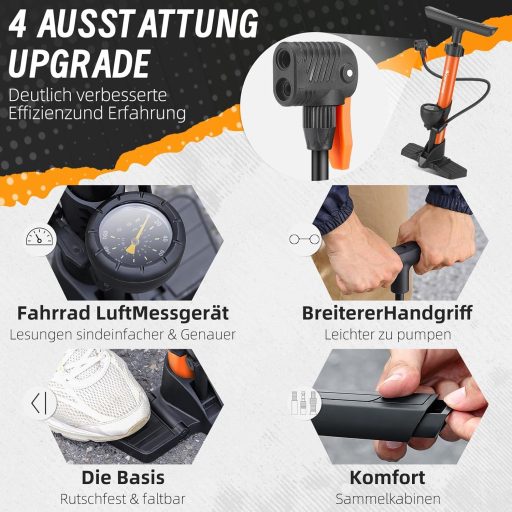 Pompă de bicicletă WESTGIRL cu manometru, 11 bar, pentru toate tipurile de valve, pompă de podea