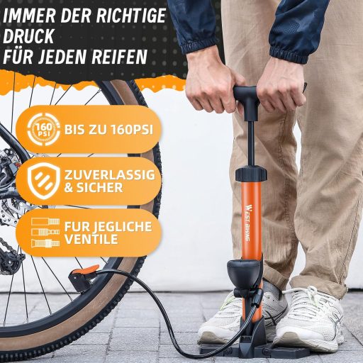 Pompă de bicicletă WESTGIRL cu manometru, 11 bar, pentru toate tipurile de valve, pompă de podea