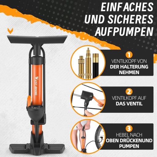 WESTGIRL Kerékpár Pumpa Nyomásmérővel, 11 Bar, Összes Szelep Típushoz, Padló Pumpa