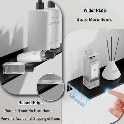 HNVNER Fali Polc 30 cm Fekete Fém 2 db Fürdőszoba Nappali Hálószoba