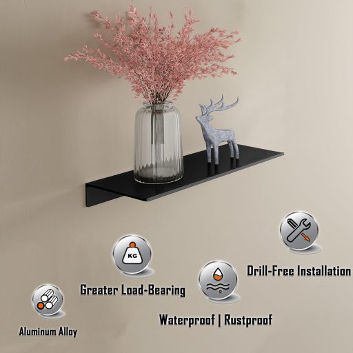 HNVNER Fali Polc 30 cm Fekete Fém 2 db Fürdőszoba Nappali Hálószoba