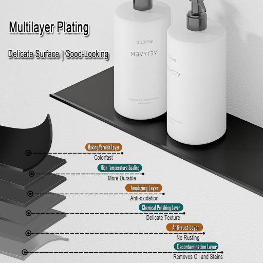 HNVNER Fali Polc 30 cm Fekete Fém 2 db Fürdőszoba Nappali Hálószoba