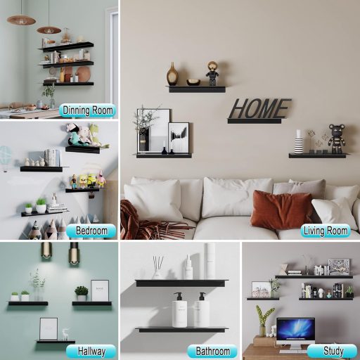 HNVNER Fali Polc 30 cm Fekete Fém 2 db Fürdőszoba Nappali Hálószoba