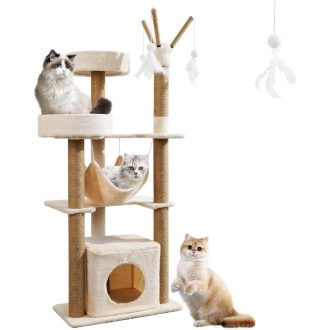   yuyuepetzone 126 cm magas macskavár, macskavilla kaparófával, hálóval és játékokkal