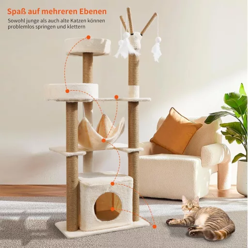 yuyuepetzone turn înalt pentru pisici de 126 cm, vilă pentru pisici cu stâlp de zgâriat, culcuș și jucării