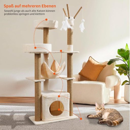 yuyuepetzone 126 cm magas macskavár, macskavilla kaparófával, hálóval és játékokkal