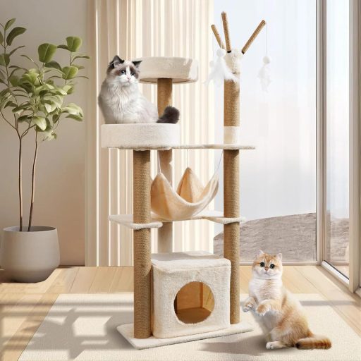 yuyuepetzone 126 cm magas macskavár, macskavilla kaparófával, hálóval és játékokkal