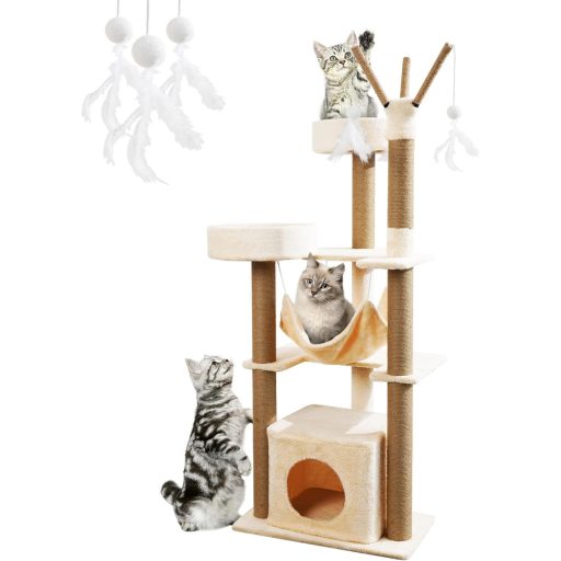 yuyuepetzone 126 cm magas macskavár, macskavilla kaparófával, hálóval és játékokkal