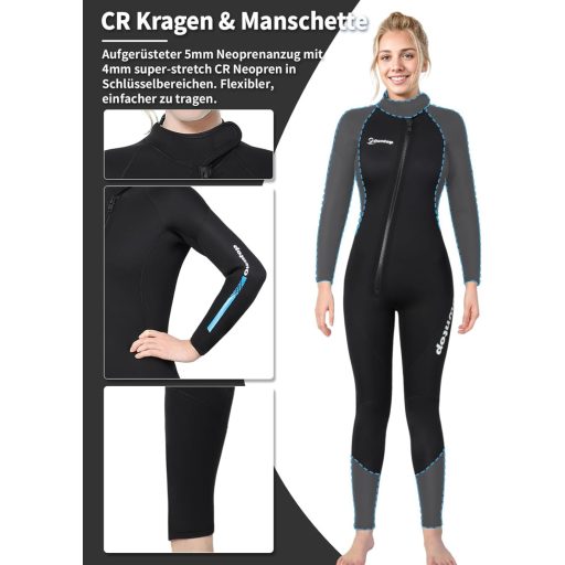 Owntop 5 mm Neoprensko odijelo za ronjenje za muškarce i žene - Jednodijelno vodootporno termo odijelo dugih rukava s prednjim patentnim zatvaračem UPF50+ zaštita za ronjenje