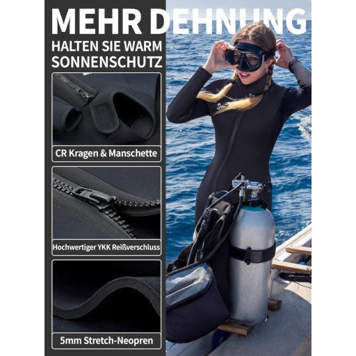 Owntop 5 mm Neoprensko odijelo za ronjenje za muškarce i žene - Jednodijelno vodootporno termo odijelo dugih rukava s prednjim patentnim zatvaračem UPF50+ zaštita za ronjenje