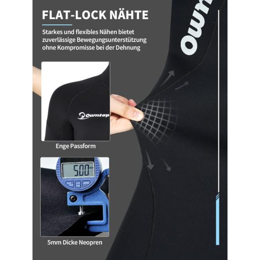 Owntop 5 mm Neoprensko odijelo za ronjenje za muškarce i žene - Jednodijelno vodootporno termo odijelo dugih rukava s prednjim patentnim zatvaračem UPF50+ zaštita za ronjenje