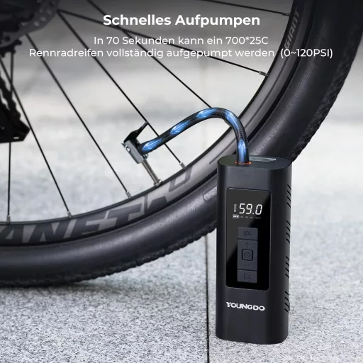 Elektrická pumpa na bicykel YOUNGDO 150 PSI so 6000 mAh batériou