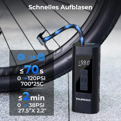 Elektrická pumpa na bicykel YOUNGDO 150 PSI so 6000 mAh batériou