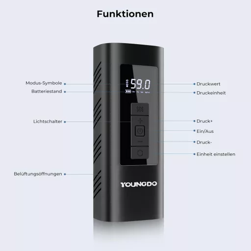 Elektrická pumpa na bicykel YOUNGDO 150 PSI so 6000 mAh batériou