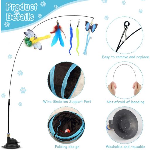 UGBO Interaktív Macska Játék Szett, Összecsukható Alagút, 39 Darabos Aktivitás Készlet Macskáknak és Nyulaknak, Kaparásálló