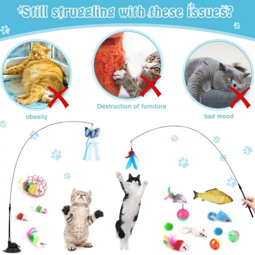 UGBO Interaktív Macska Játék Szett, Összecsukható Alagút, 39 Darabos Aktivitás Készlet Macskáknak és Nyulaknak, Kaparásálló