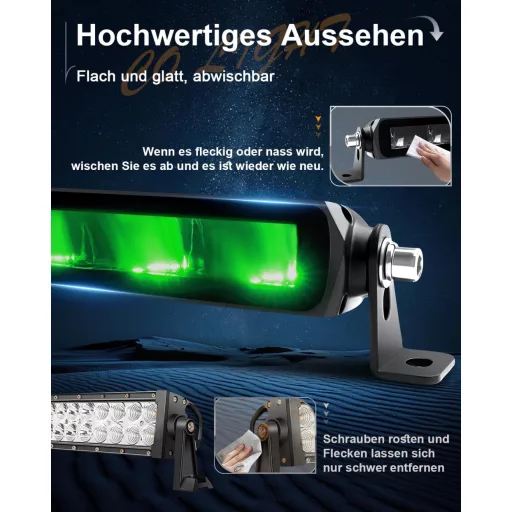 CO LIGHT LED Fényhíd 20" - Vékony Kiegészítő Fényszóró 12V Zöld Hangulatvilágítással, DT Kábelköteg, Terepjáró SUV ATV UTV Teherautó