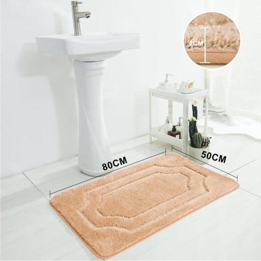 BEQHAUSE Fürdőszobai Szőnyeg - Csúszásmentes, Puha, Mosható Fürdőszobai Kilépő, Vízelnyelő, Bézs, 50 x 80 cm