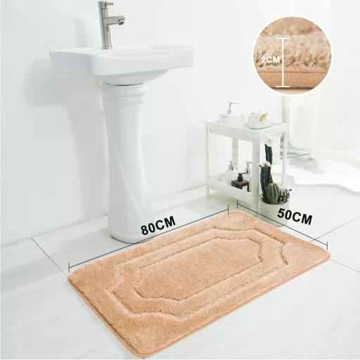 BEQHAUSE Fürdőszobai Szőnyeg - Csúszásmentes, Puha, Mosható Fürdőszobai Kilépő, Vízelnyelő, Bézs, 50 x 80 cm