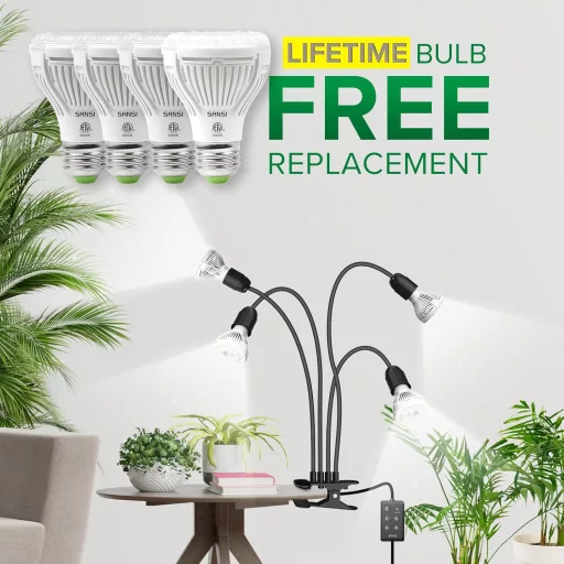 SANSI LED Lampă de Cultură pentru Plante de Interior, 600W Spectru Complet, Lampă cu Clip cu 4 Brațe Flexibile, cu Temporizator, Creștere cu PPFD Ridicat