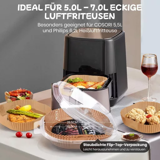 Hogalia 120 db Airfryer sütőpapír 20 cm négyzet alakú, zsír- és vízálló, egyszer használatos