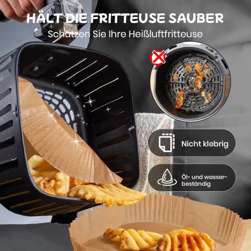 Hogalia 120 db Airfryer sütőpapír 20 cm négyzet alakú, zsír- és vízálló, egyszer használatos