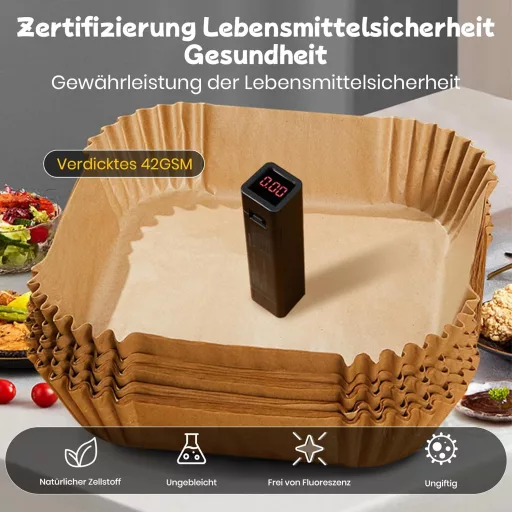 Hogalia 120 db Airfryer sütőpapír 20 cm négyzet alakú, zsír- és vízálló, egyszer használatos