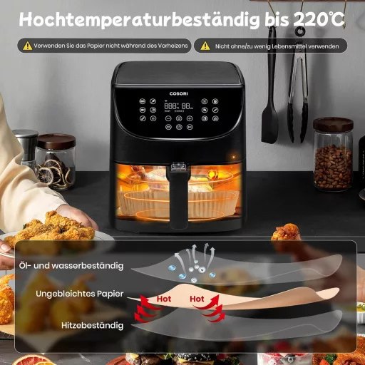 Hogalia 120 db Airfryer sütőpapír 20 cm négyzet alakú, zsír- és vízálló, egyszer használatos