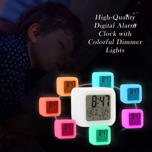 Jisile Detský budík - Digitálne hodiny Jednorožec so 7 meniacimi sa farbami LED nočného svetla, Nočný osvetlený budík do spálne pre deti, Darček Lampa