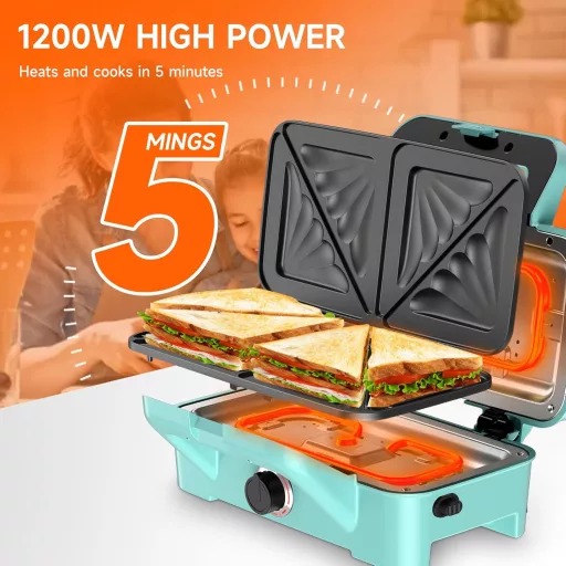 Sendvičovač 3v1 Cumeod, vaflovač, kontaktný gril 1200 W, mätovo zelený