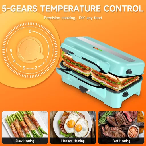 Cumeod 3az1-ben szendvics sütő, gofri készítő, kontakt grill 1200W menta zöld