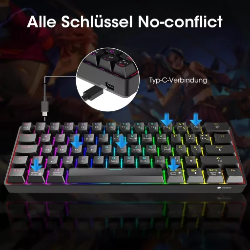 KOORUI 60% Mechanikus Gaming Billentyűzet RGB Háttérvilágítás Német QWERTZ Piros Switch