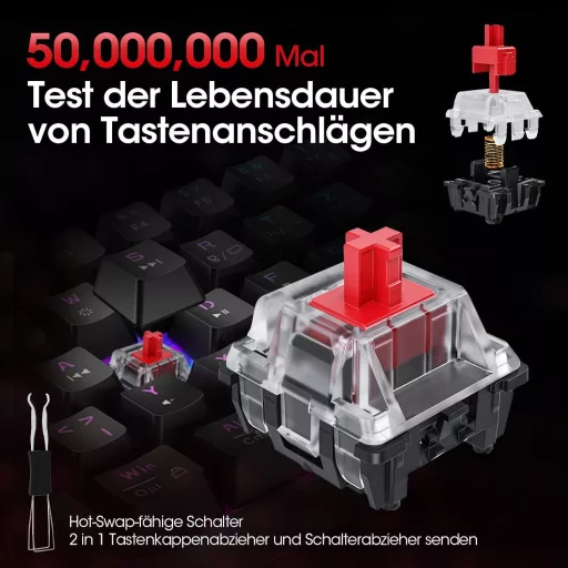 KOORUI 60% Mechanikus Gaming Billentyűzet RGB Háttérvilágítás Német QWERTZ Piros Switch